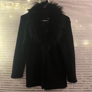 H&M Black button up fur collar coat